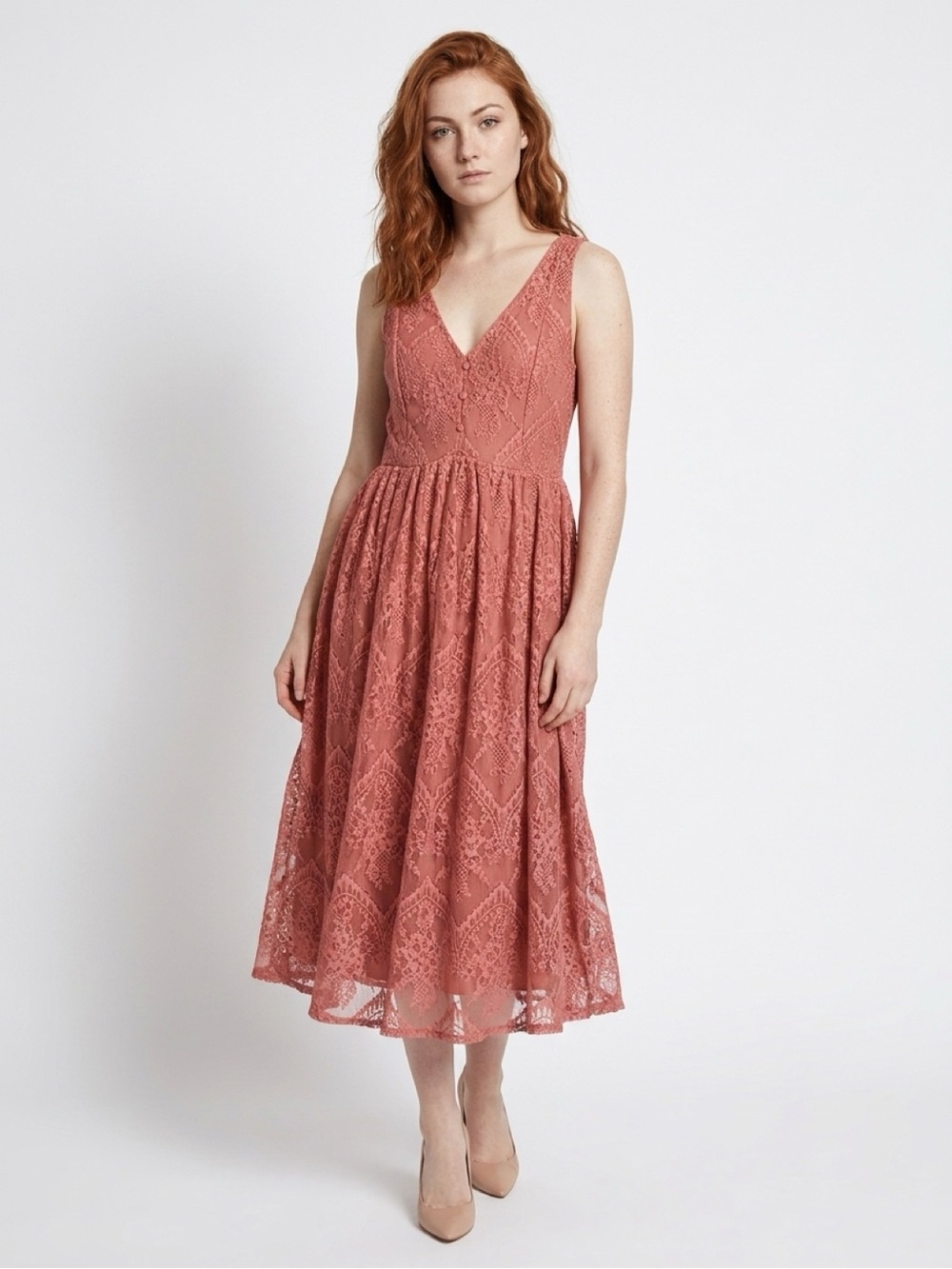 torrid Dusty Rose Lace V-Neck Midi Dress